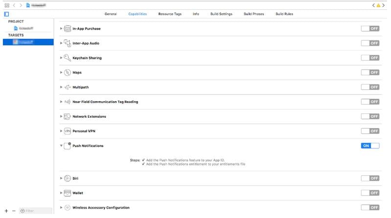 Xcode Push Notifications Capability