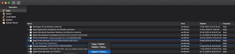 Keychain Access Certificate Export